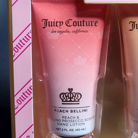 Juicy Couture 3 Pack Hand Lotion Set Peach Bellini Pure Glow Paradise 2 oz Each - Picture 2 of 8